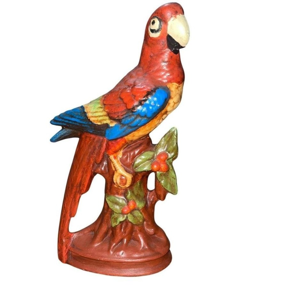 Vintage‎ Hand Painted Parrot Figurine 10" Signed D Kelly Bird Statue